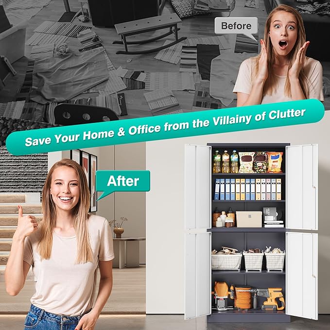 SISESOL Storage Cabinets With Doors And Shelves, Adjustable Layers