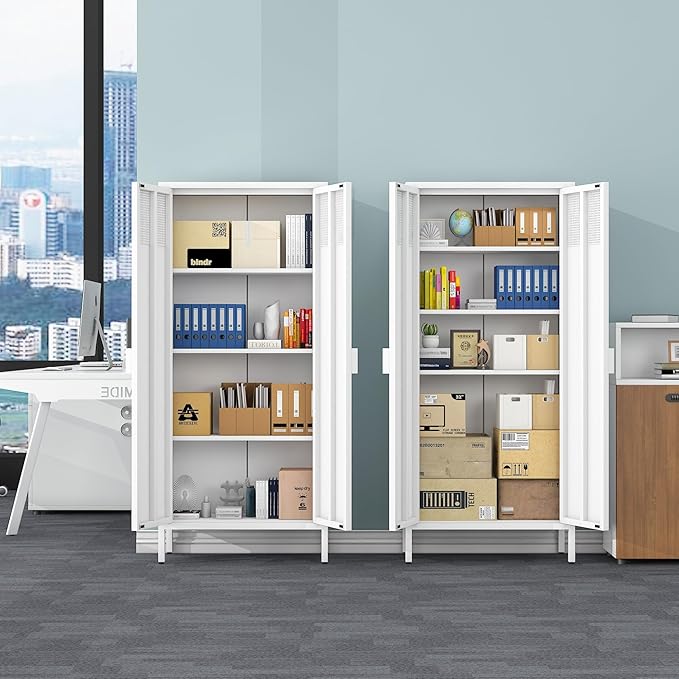 COFaR 4 Tier Black Metal Storage Cabinet, Free Standing