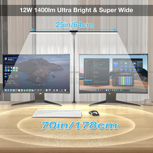 LED Desk Lamp for Home Office, Bright Double Head Desk Lamp with Clamp, Dimmable 5 Color Modes Desk Lighting, 12W Eye-Caring Architect Table Lamp for Workbench, Monitor, Reading, Study, 1400lm