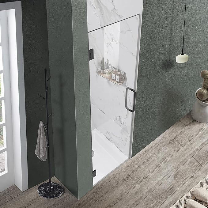 Bathroom Frameless Shower Door 28" W*72" H, 5/16" Clear Tempered Glass Hinged