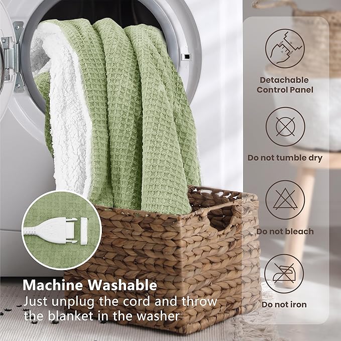 Heated Blanket Electric Throw Waffle, 50x60 Inches Sherpa Fleece Fast Heating