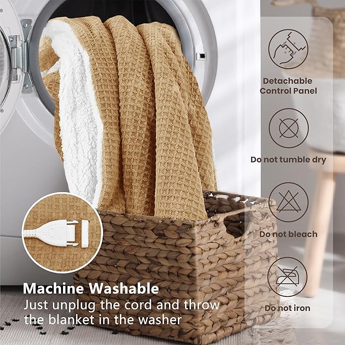 Heated Blanket Electric Blanket Queen Waffle, 84x90 Inches Dual Controllers