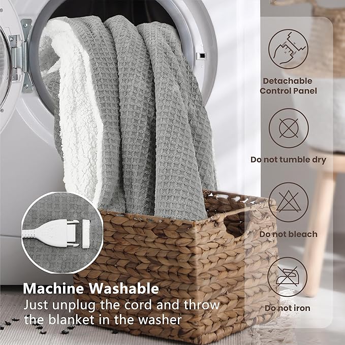 Heated Blanket Electric Blanket King Waffle, 90x100 Inches Sherpa Fleece Fast