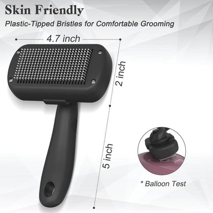 Self Cleaning Shedding Brush - Skin Friendly Grooming Tool For Dogs, Cats, And Puppies, Deshedding And Hair Removal For Long And Short Haired Pets, Black