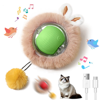Interactive Toys Ball For Cats, Dog,Agile Moving Cat Ball ,Motion Activated Automatic Moving Ball With Lights,with Fluffy Tail And Bunny Ears For Indoor Pets