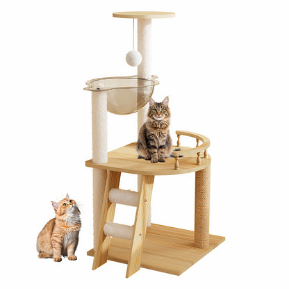 41.3" Modern Cat Tower, Wood Cat Tree Tower for Indoor Cats, Cat Treewith Sisal-Covered Scratching Posts and Top Perch, Cat Condo with Acrylic Hammock for Small Large Cats