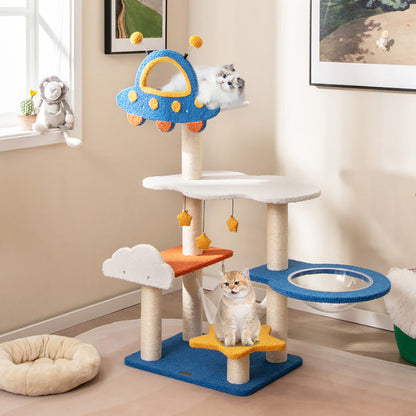 49 Inches Tall Cat Tree With UFO Top Perch Space Capsule And Sisal Scratching Posts