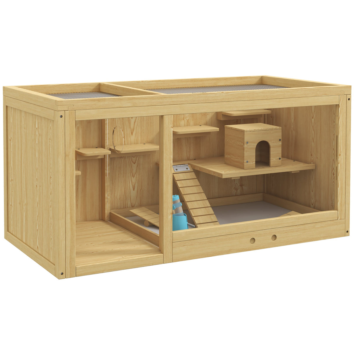 Extra Large Wooden Hamster Cage with Pull-out Tray, Seesaws, Ladder