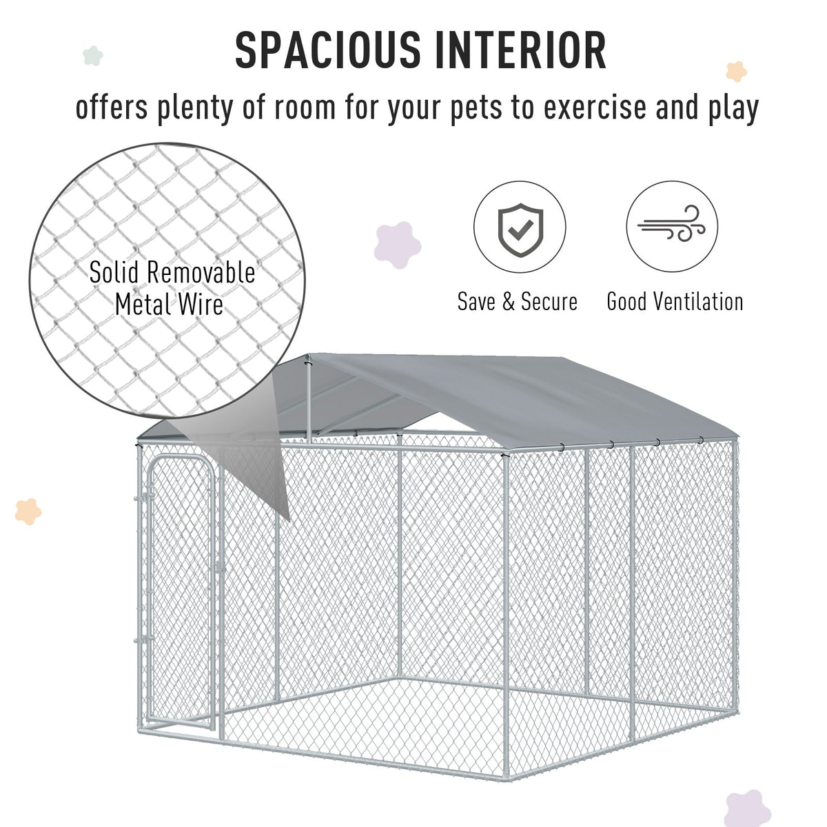 Outdoor Dog Kennel Galvanized Steel Fence with Cover Secure Lock Mesh Sidewalls for Backyard 9.8 x 9.8 x 7.7