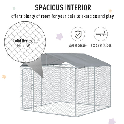 Outdoor Dog Kennel Galvanized Steel Fence with Cover Secure Lock Mesh Sidewalls for Backyard 9.8 x 9.8 x 7.7