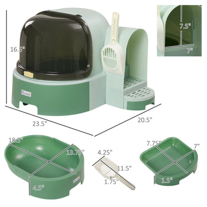 Cat Litter Box Easy to Clean Open with Scoop, Green
