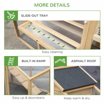 69" Wooden Chicken Coop, Poultry Cage Hen House with Connecting Ramp, Tray, Ventilated Window and Nesting Box
