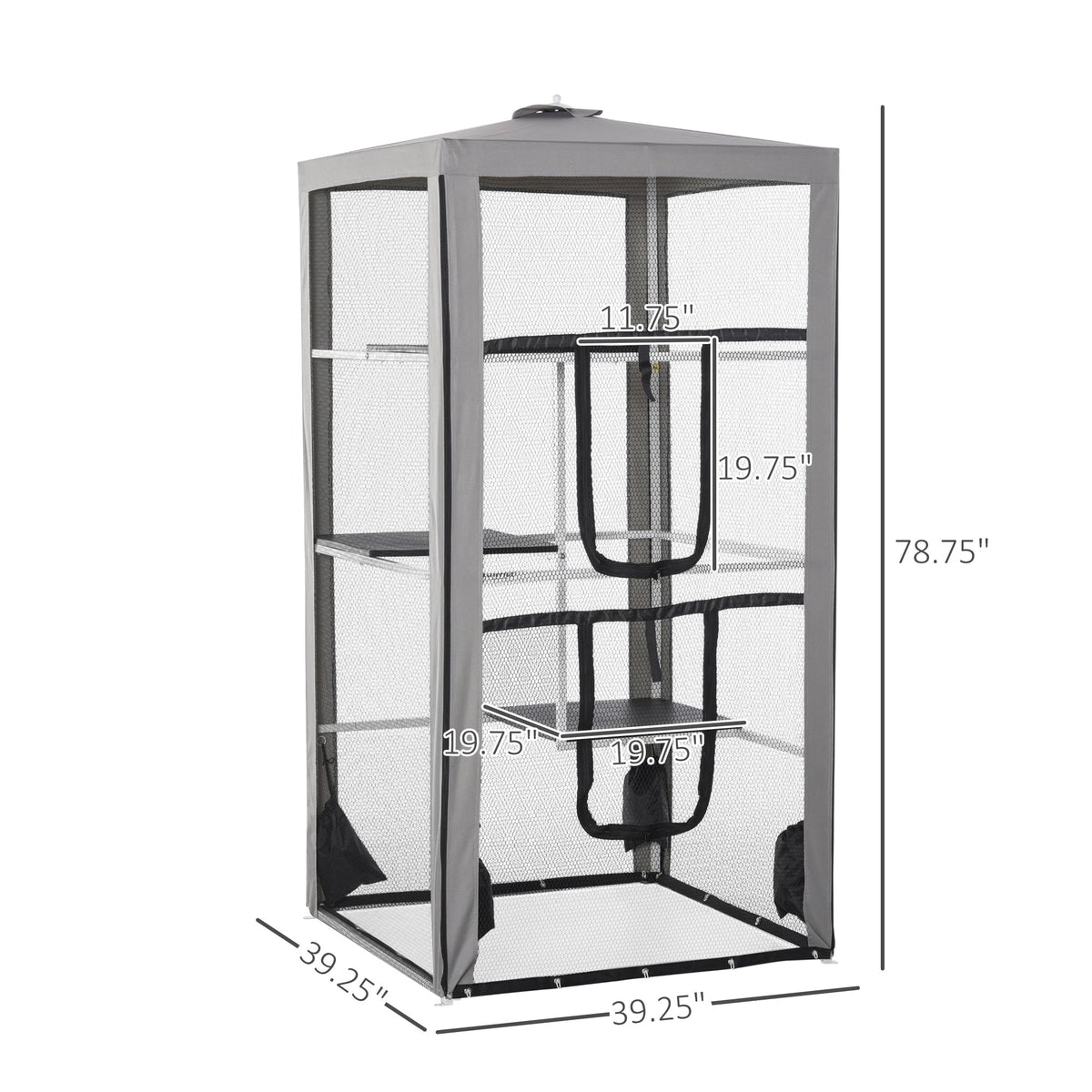 79"H Cat House Kitten Enclosure Mesh Playpen Steel Frame with 3 Platforms, 2 Doors and 4 Sandbags for Stability, Indoor/Outdoor
