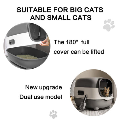 Splash Proof Cat Litter Box Splash Proof Cat Litter Box Closed Cat Litter Box With Lid, Easy To Clean Drawer Design, Odor Control, Space Saving Pet Waste Solution, Splash Proof Cat Toilet Front Entran