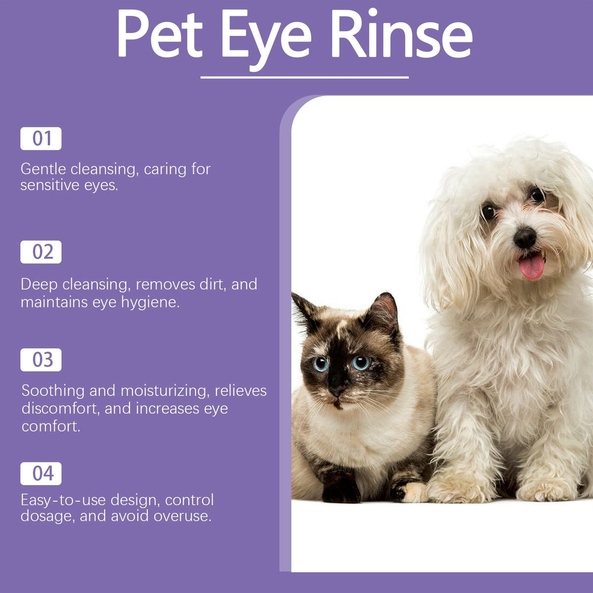 Pet Eye Rinse For Dogs & Cats, Gentle Eye Cleaner Solution With Hyaluronic Acid, Honeysuckle Extract & Taurine, Tear Stain Remover For Daily Eye Care, 30ml With Cotton Swabs