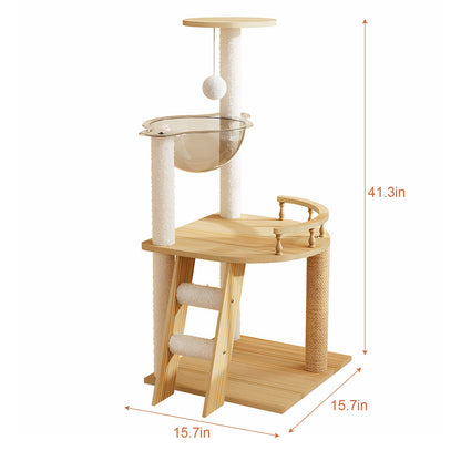 41.3" Modern Cat Tower, Wood Cat Tree Tower for Indoor Cats, Cat Treewith Sisal-Covered Scratching Posts and Top Perch, Cat Condo with Acrylic Hammock for Small Large Cats