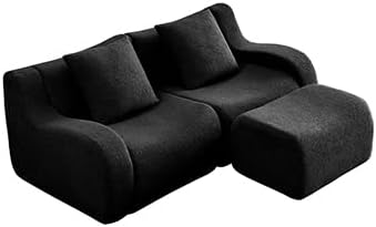Black Teddy Fabric Cloud Ottoman, Modern Boneless Modular Footstool in a Box for Living Room, Comfortable Deep Seat Design, No Assembly Required, Sofas para Sala