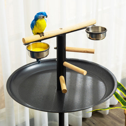 Portable Bird Play Stand, Parrot Perch Bird Feeder Station with Wheels, Stainless Steel Feeding Bowls, Tray, Gray