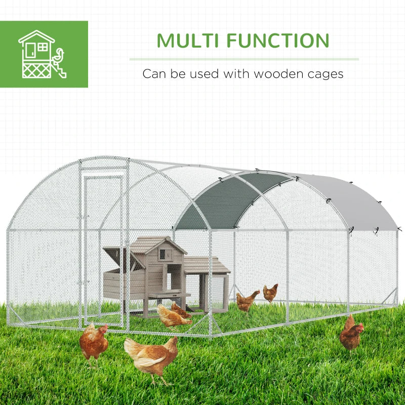 Large Chicken Coop Metal Chicken Run With Waterproof And Anti-UV Cover, Dome Shaped Walk-in Fence Cage Hen House For Outdoor And Yard Farm Use, 1Tube Diameter,