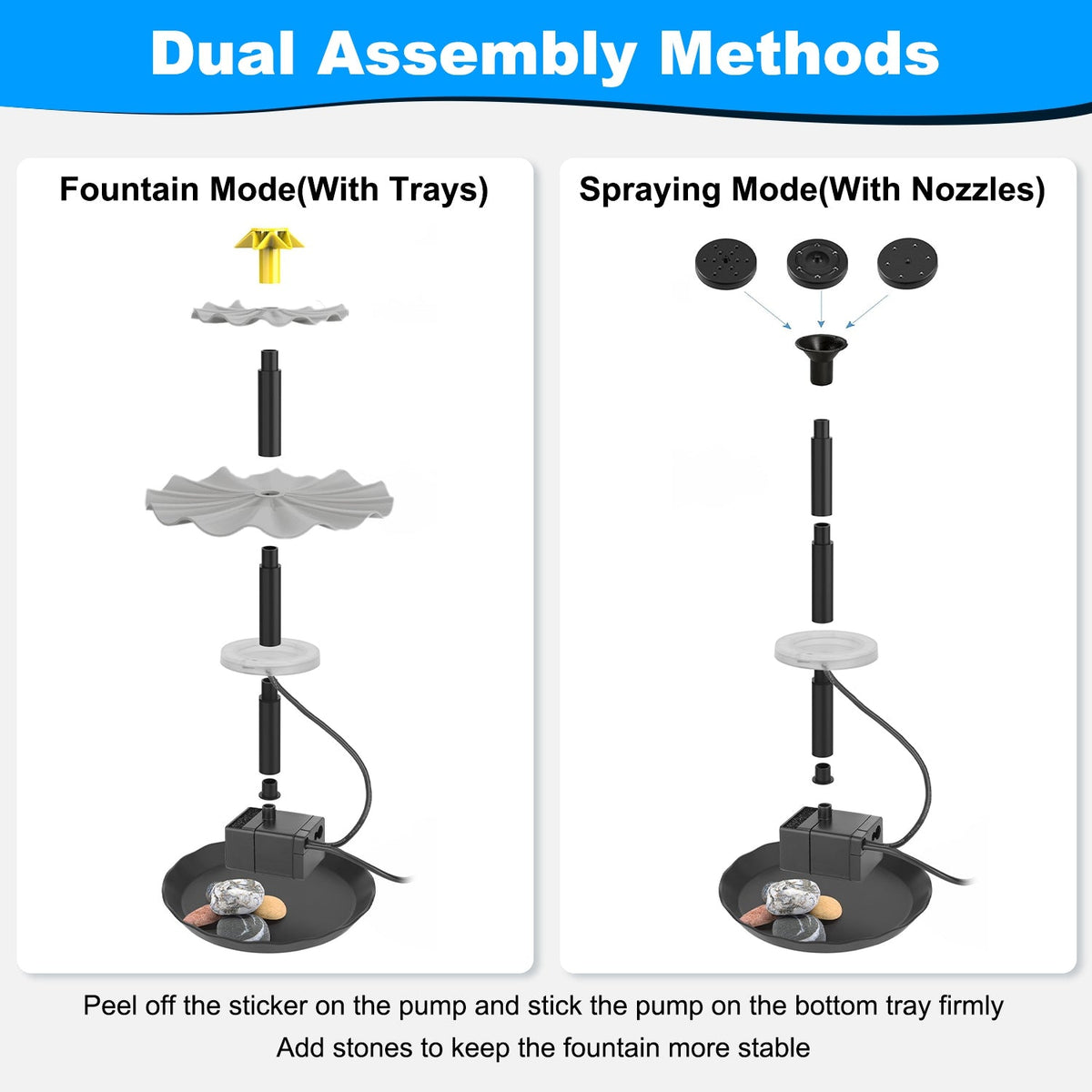1Pc 3Tier Solar Bird Bath Fountain Solar Powered Water Fountain Waterfall Feature With Colorful Light 3 Nozzles 6W Solar Panel For Bird Bath Patio Yard Pond Garden