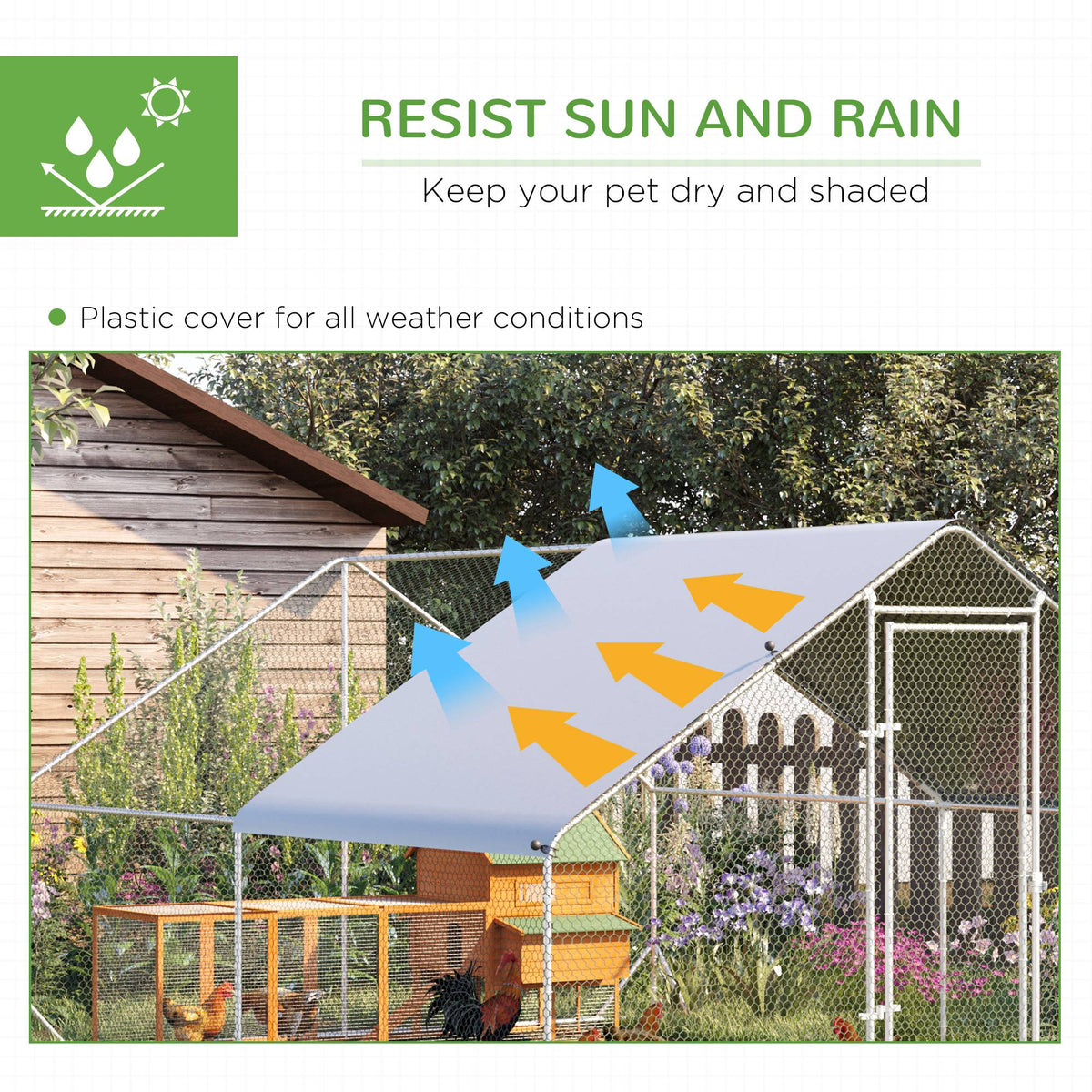 10 x 13 x 6.5 Metal Frame Chicken Run, Outdoor Hen House with Cover & Lockable Door