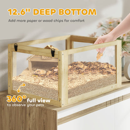 3 Tier Wooden Hamster Cage w/ Detachable Bottom, Hut, Seesaw, Exercise Wheel, Ramps, 24" x 16" x 29.5"