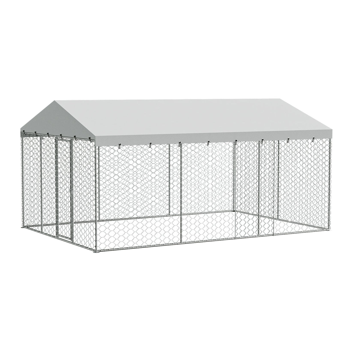 15x10 FT Large Outdoor Dog Kennel with Canopy, Heavy Duty Galvanized Steel Frame, Waterproof Cover, All-Weather Protection, Escape-Proof Lockable Pet Playpen for Large Dogs, Multiple Animals.