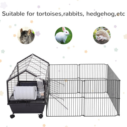 Rolling Metal Rabbit, Guinea Pig, or Small Animal Hutch Cage with Main House and Run