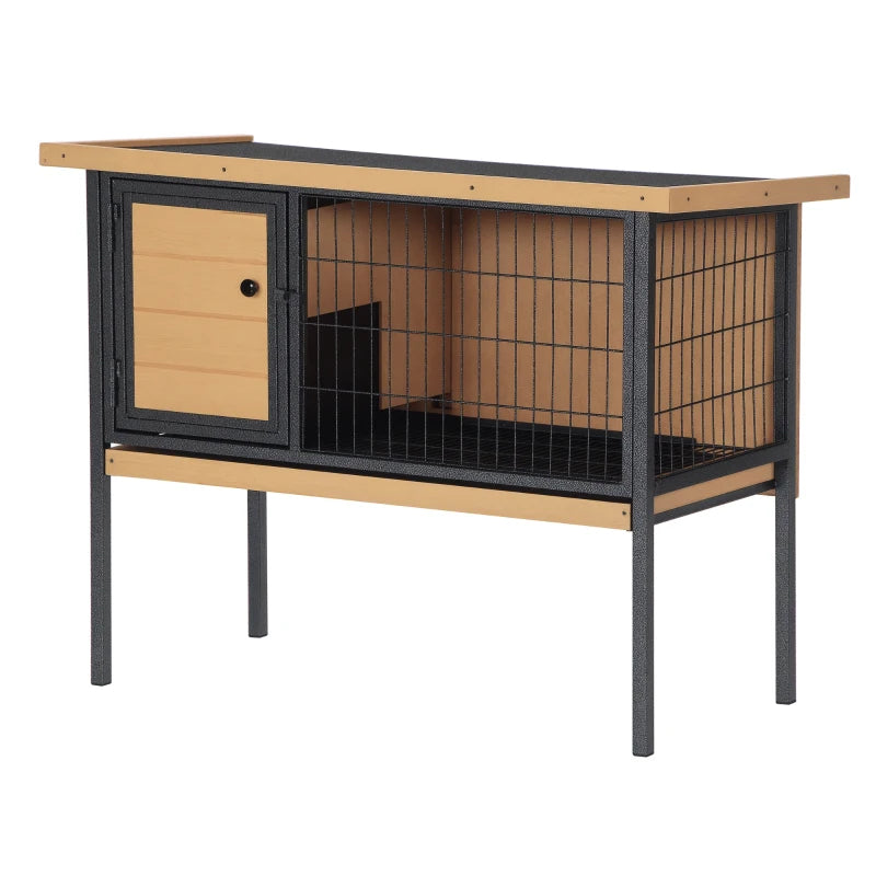 PawHut Rabbit Hutch Elevated Bunny Cage Small Animal Habitat With Metal Frame, No Leak Tray, Metal Wire Pan, Openable Water-Resistant Asphalt Roof For Rabbits, Chickens, Ducks, IndoorOutdoor Natural