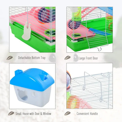 5 Tiers Hamster Cage Portable Animal Travel Carrier W Exercise Wheels Tube