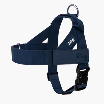 Dog Friendly Co. Dog Harness for Small Dogs, Adjustable (Navy, Extra Small) | One Click Buckle, Chafe Resistant Webbing, Adjustable Neck & Chest, and Heavy Duty D-Ring, Sturdy Comfortable and Easy to Use