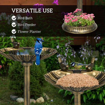 32" Antique Bird Bath Decorative Birdbath Bird Feeder Bowl with Planter Pedestal and Bird Statues, Bronze