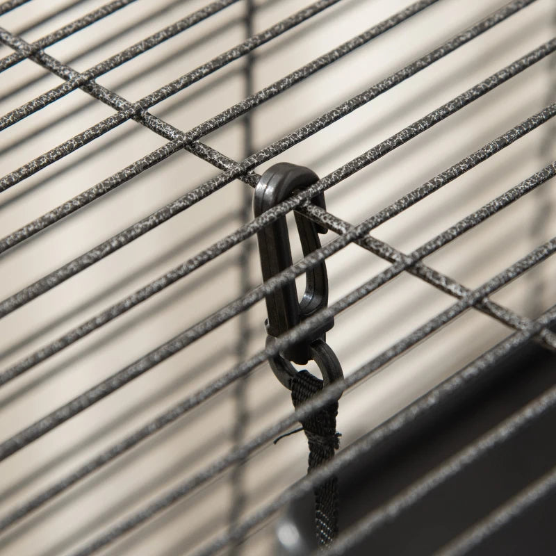 PawHut Metal Small Animal Cage Rolling Big Ferret Cage, Chinchilla Cage, Sugar Glider Cage, With Hammock & 4 Tiers, Removable Tray, Gray