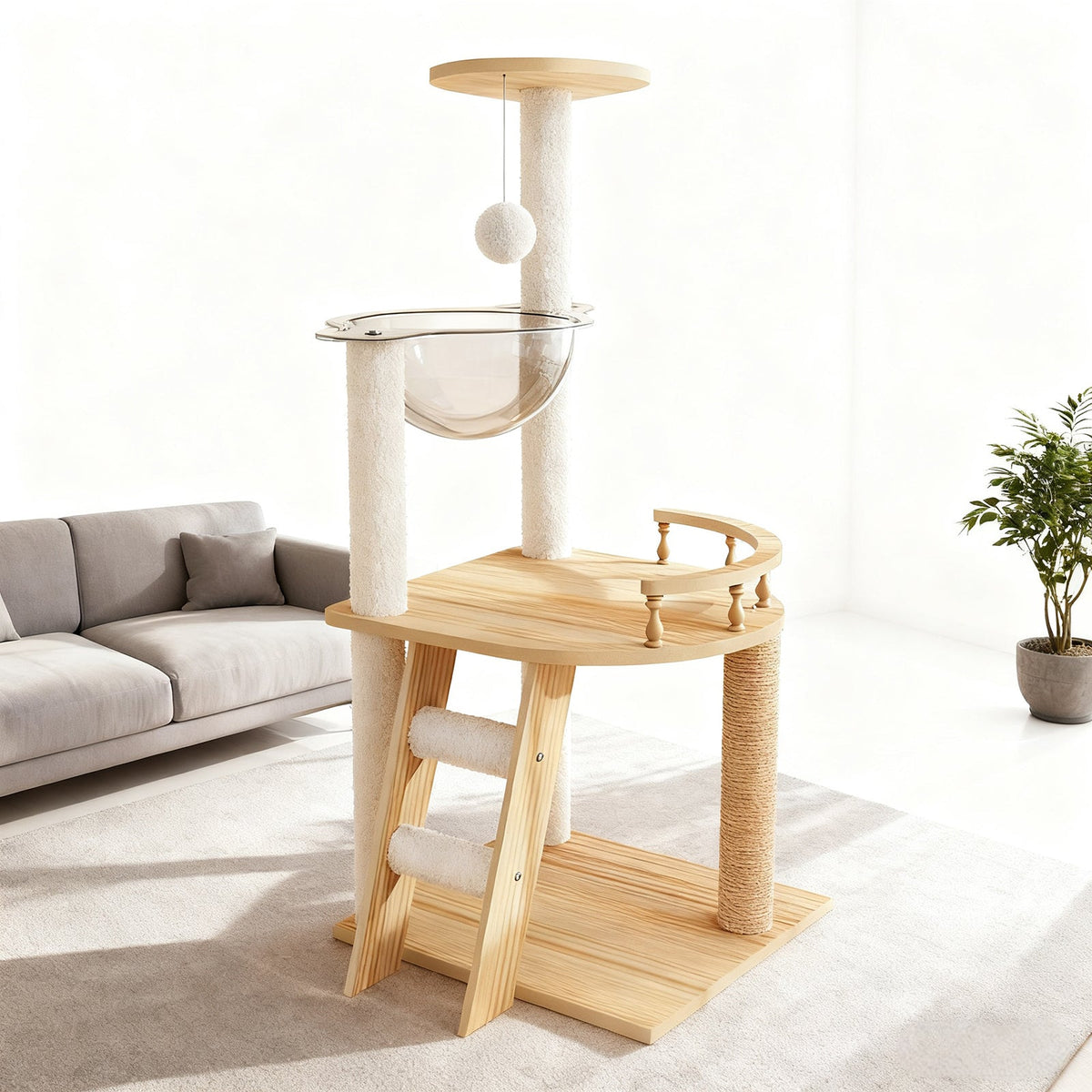 41.3" Modern Cat Tower, Wood Cat Tree Tower for Indoor Cats, Cat Treewith Sisal-Covered Scratching Posts and Top Perch, Cat Condo with Acrylic Hammock for Small Large Cats