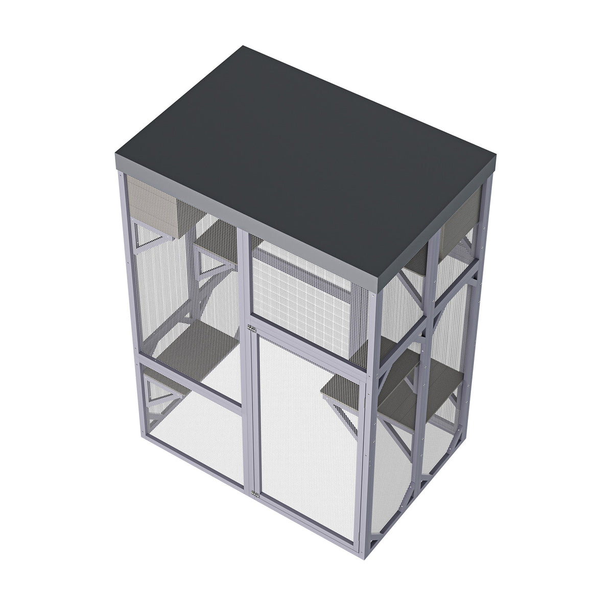 Outdoor Wooden Catio Multi-functional Cat Enclosure, 4 Platforms & 2 Napping Houses, 2 Strong Locks, Rounded Corner, Stepped design,Galvanized Wire