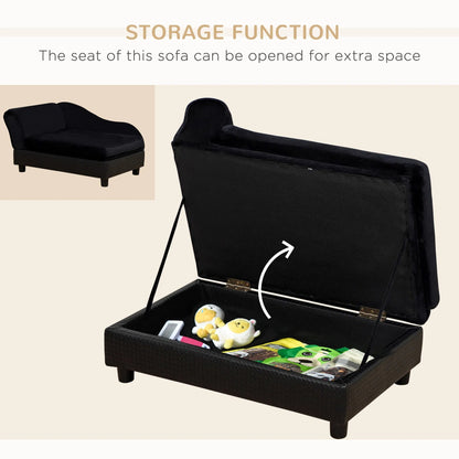 Luxury Dog Bed For Small Dogs, Hidden Storage, 3 In Foam Cushion, Modern Pet Sofa, Black