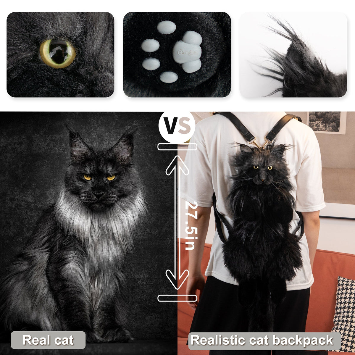 Maine Coon Cat Backpack – Realistic Cat Stylish Daypack