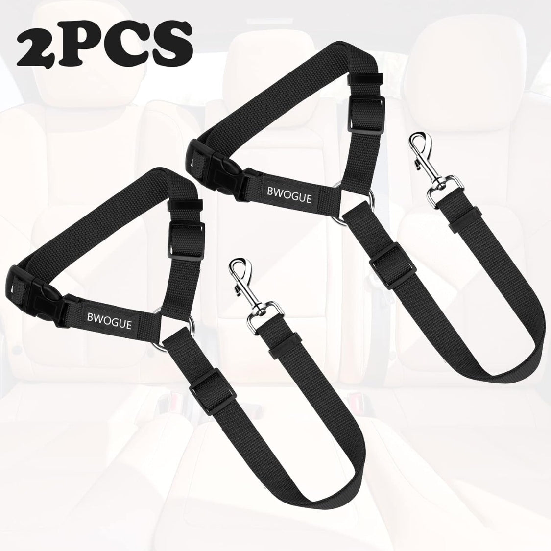 2 Pack Dog Seat Belt For Car, Headrest Restraint Safety Leads