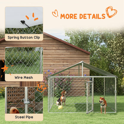 6.6 x 6.6 x 4.9 Dog Kennel Outdoor for Small Medium Dogs with Waterproof Roof, Silver