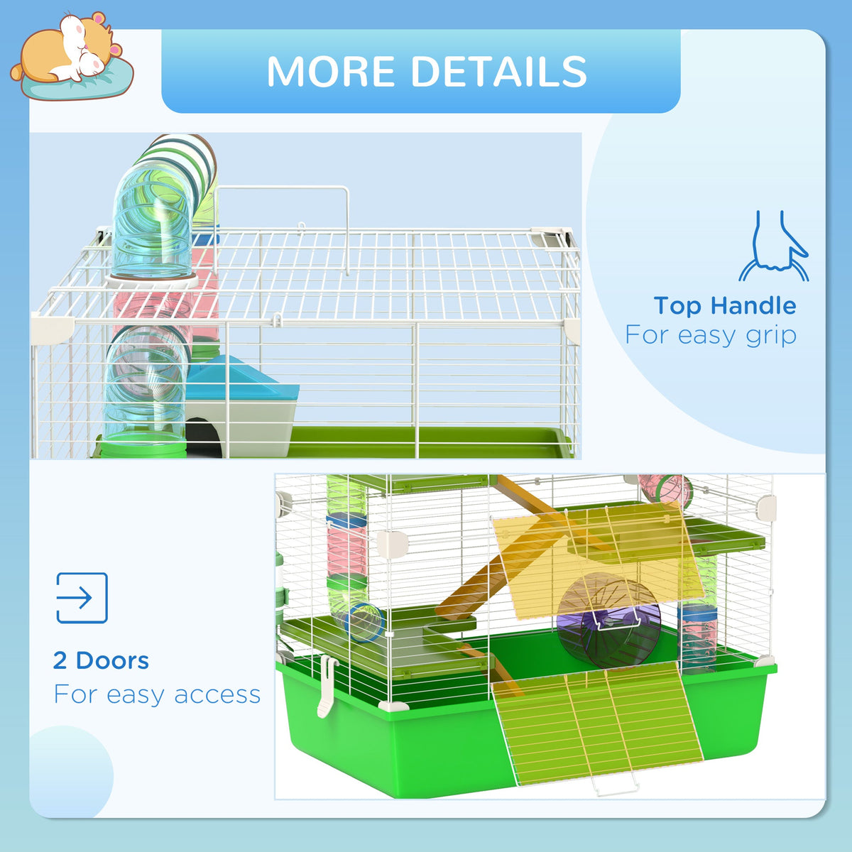 23" 5-Tier Hamster Cage with Wheel and Water Bottle, Green