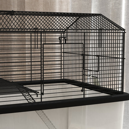 22" 2-Tier Hamster Cage with Extra-Deep 14" Base, Small Animal Cage with Ramp, Water Bottle, Food Dish, Wheels, Black