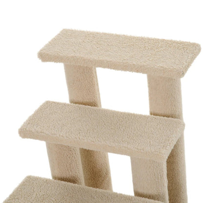 4-Step Multi-Level Carpeted Cat Scratching Post Pet Stairs, Cream White