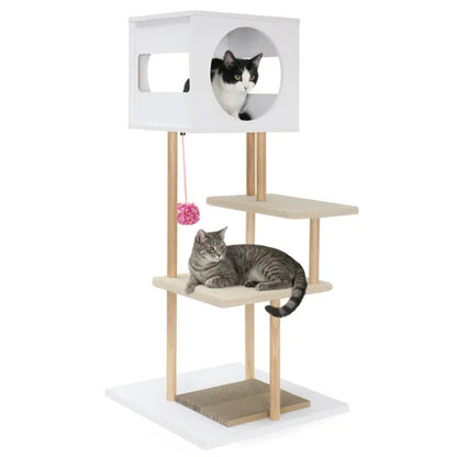 Multi-Level Cat Tree With 2 Scratching Pads, Dual-Door Cat Condo & Anti-Tipping Kit For Indoor Cats