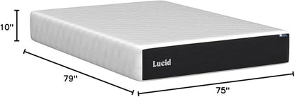 Lucid 10 Inch Memory Foam Mattress - Plush Feel - Infused with Refreshing Bamboo Charcoal and Cooling Gel - Bed in a Box - Temperature Regulating - Pressure Relief - Breathable - King Size