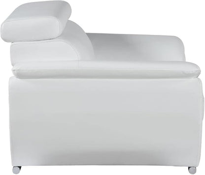 Blackjack Furniture 4571 Veal Collection Modern Genuine Leather Accent Chair with Adjustable Headrest, Sturdy Wood Frame and Stainless Steel Legs, Stylish Living Room Arm Chair, White
