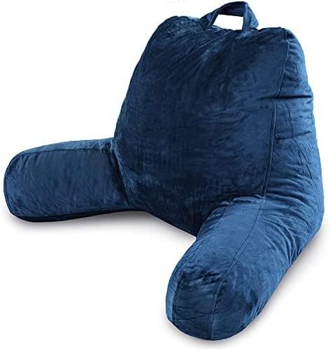 Milliard Reading Pillow with Arms, Navy Blue, Cozy Shredded Memory Foam Back Pillow for Bed Sitting Up - Sit Up Backrest Support for Reading & Rest Bed - Washable Cover, Adjustable Comfort, CertiPUR