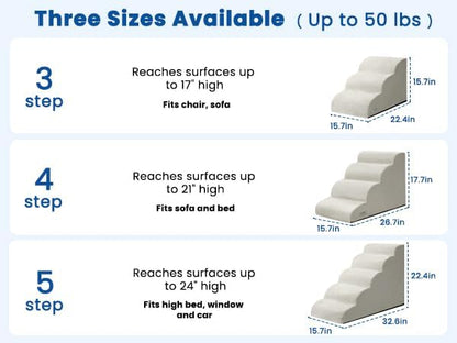 Dog Stairs for High Beds 22.4" H,5-Step Pet Ramp for Small & Medium Dogs | Airpanda Dog Steps with Washable Cover & High-Density Foam,Gentle Curved,Ideal for Senior & Short-Legged Dogs,Light Grey