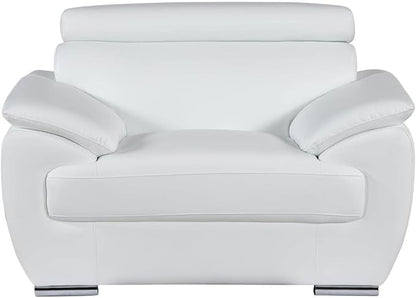 Blackjack Furniture 4571 Veal Collection Modern Genuine Leather Accent Chair with Adjustable Headrest, Sturdy Wood Frame and Stainless Steel Legs, Stylish Living Room Arm Chair, White