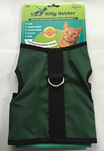 Kitty Holster Cat Harness – Secure Cat Harness for Walking, Soft Cotton Cat Accessories, Comfortable Fit, Strong Hook-and-Loop Closure, Made in USA – Hunter Green, M/L