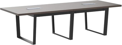 ahliss Sturdy Conference Table with Cable Management Grommets Modern Rectangle Office Meeting Table with Wood Tabletop and Metal Frame & Legs- Easy Assembly Boardroom Table (Dark Brown, 8 Foot)